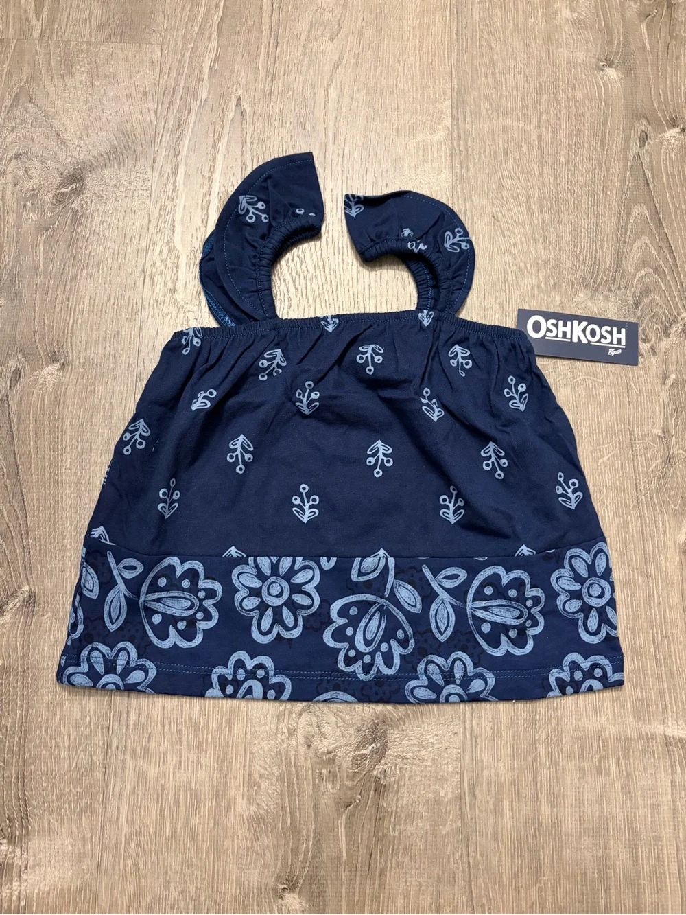 OshKosh B'gosh Baby Girl Floral Ruffle-Sleeve Tank Top - Navy- NWT